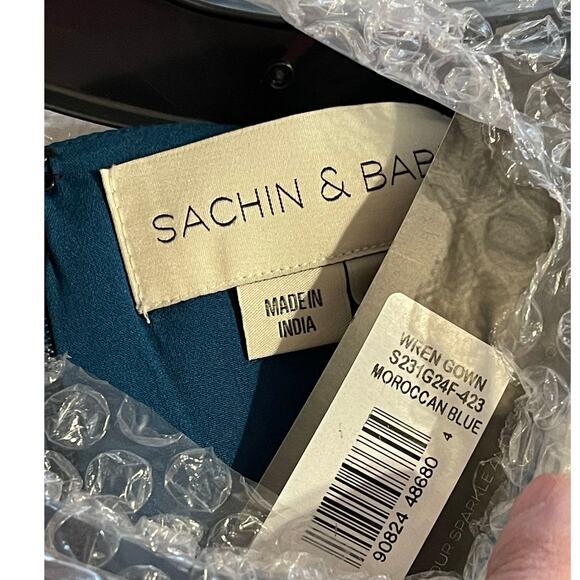 Sachin & Babi Size 2 NWT Moroccan Blue Crepe Embroidered Wren Cape Maxi Gown - Picture 12 of 12